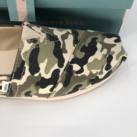 Toms Dirty Olive Green Black Tan Camouflage Canvas Slip On Alpargata Loafer Shoe - Picture 3 of 7